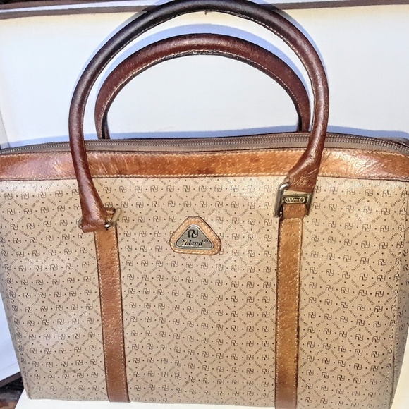 Monogrammed Beige Coated Canvas and Leather Satche - Picture 2 of 6